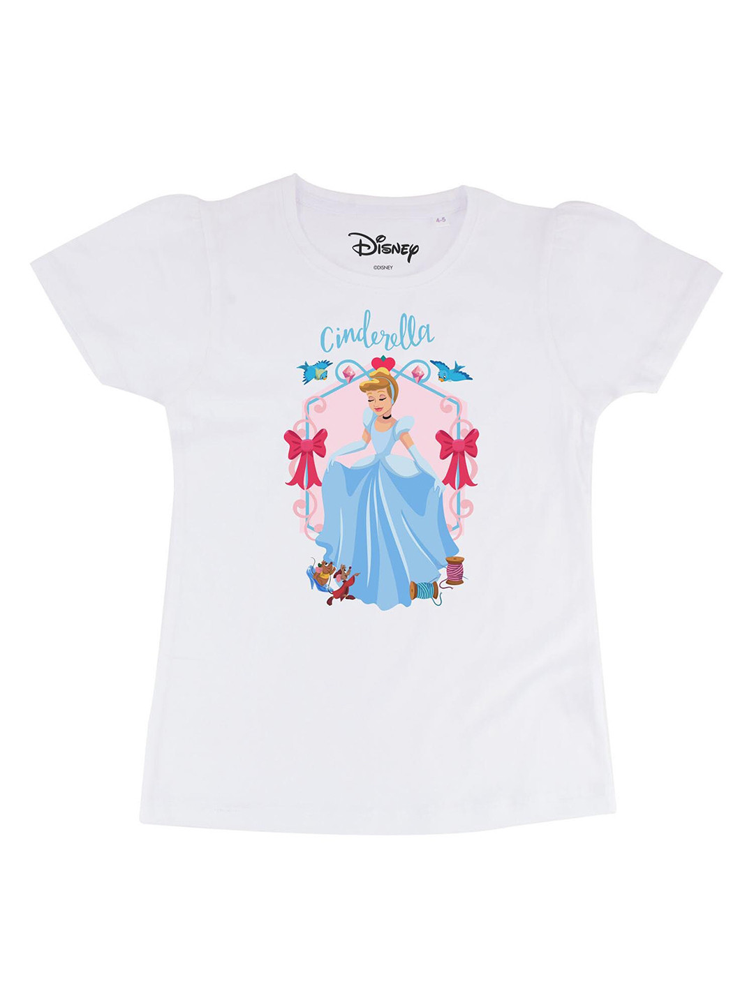

Disney by Wear Your Mind Girls White Printed Cinderella Pure Cotton Regular Top