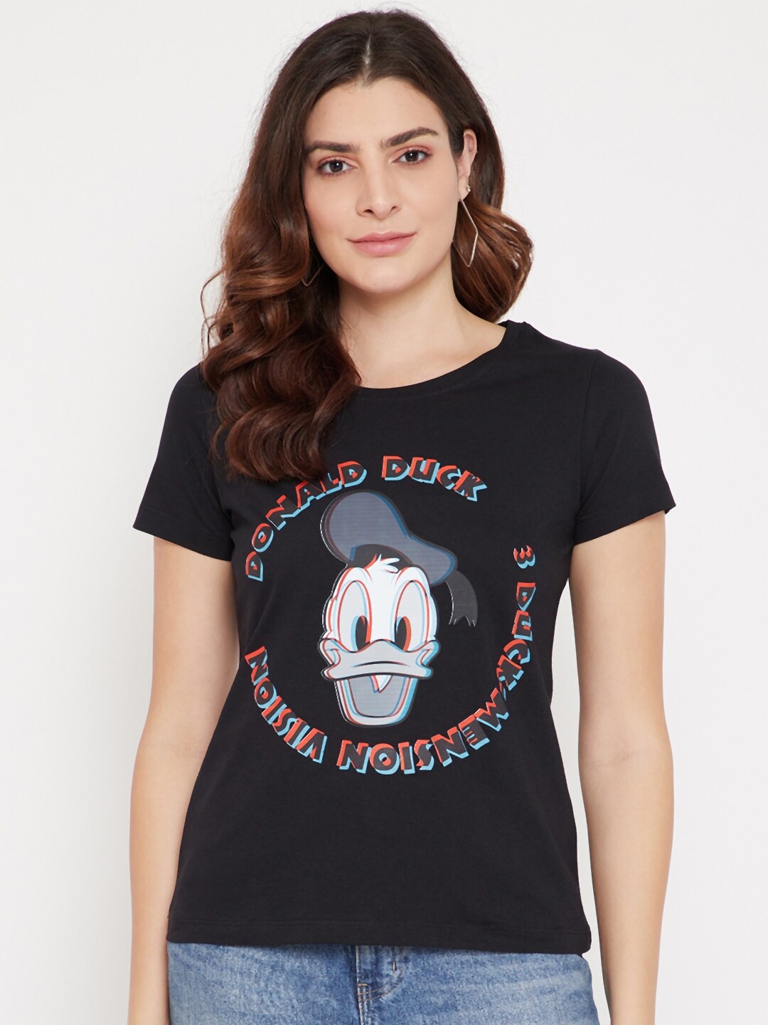 

Disney by Wear Your Mind Women Black Donald Duck Printed T-shirt
