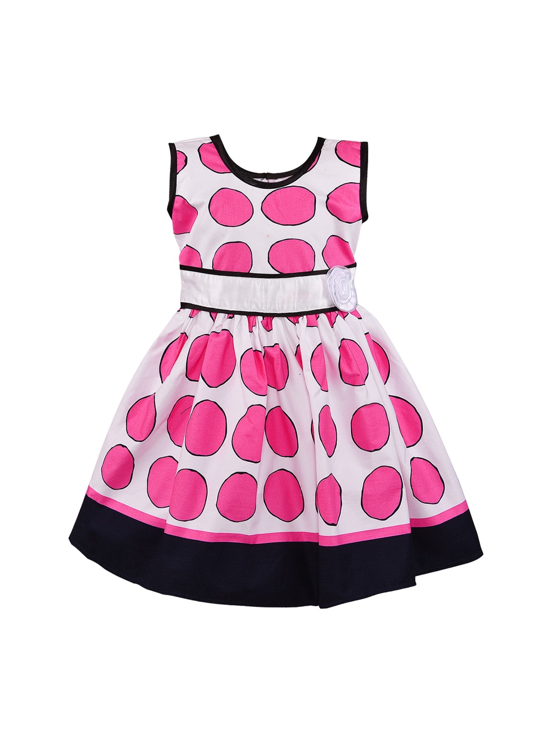 

Wish Karo White & Pink Cotton Fit & Flare Dress