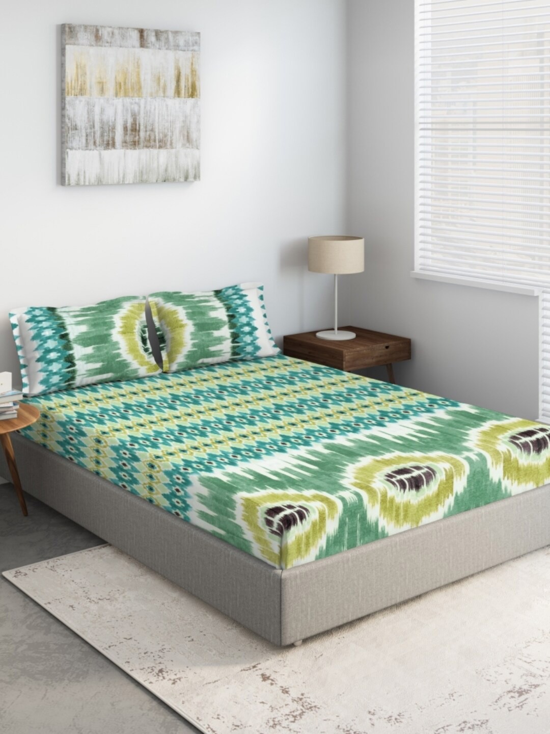 

DDecor Blue & Green Geometric 150 TC King Bedsheet with 2 Pillow Covers