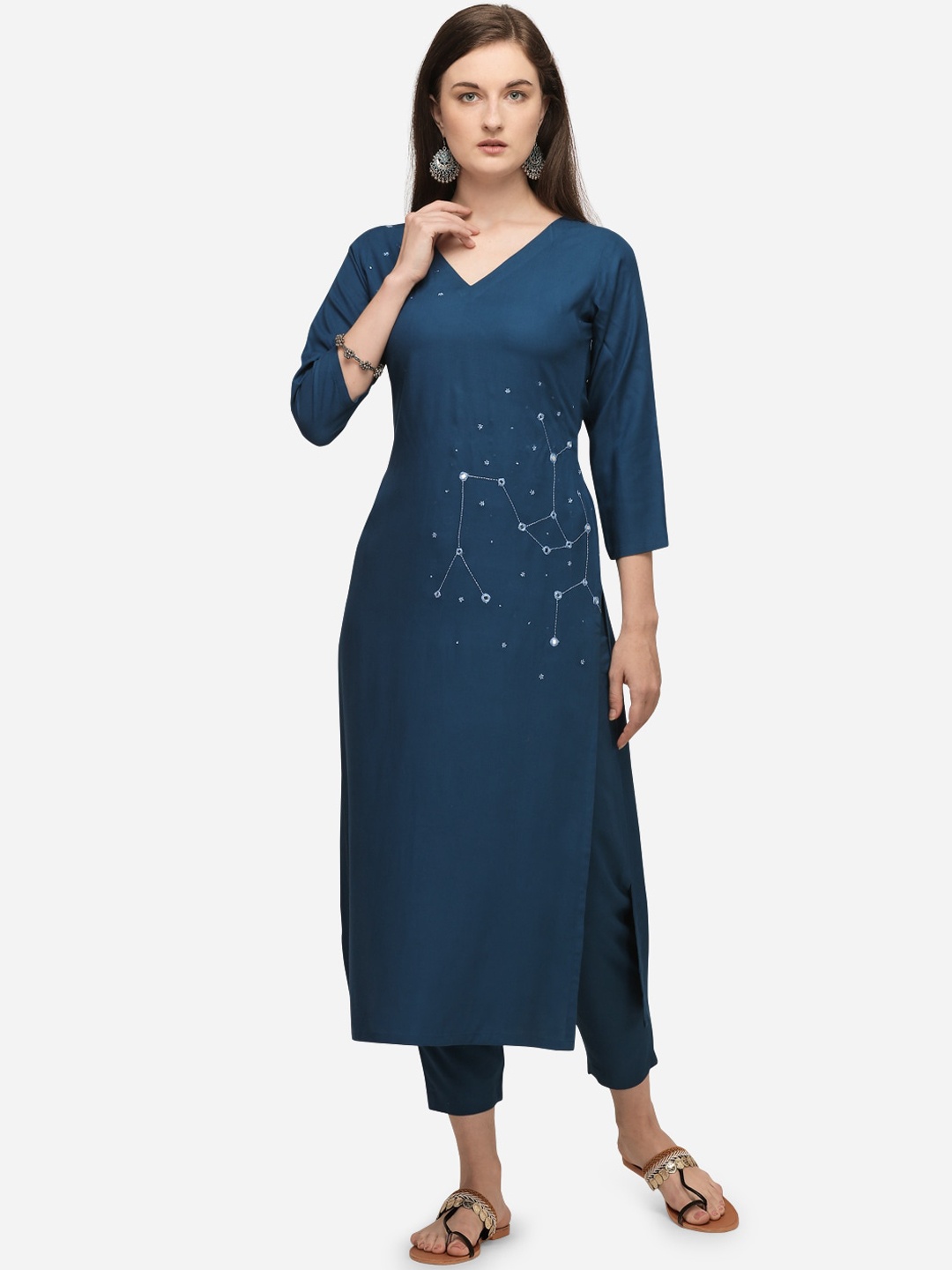 

RAISIN Women Navy Blue Embroidered Kurta with Trousers