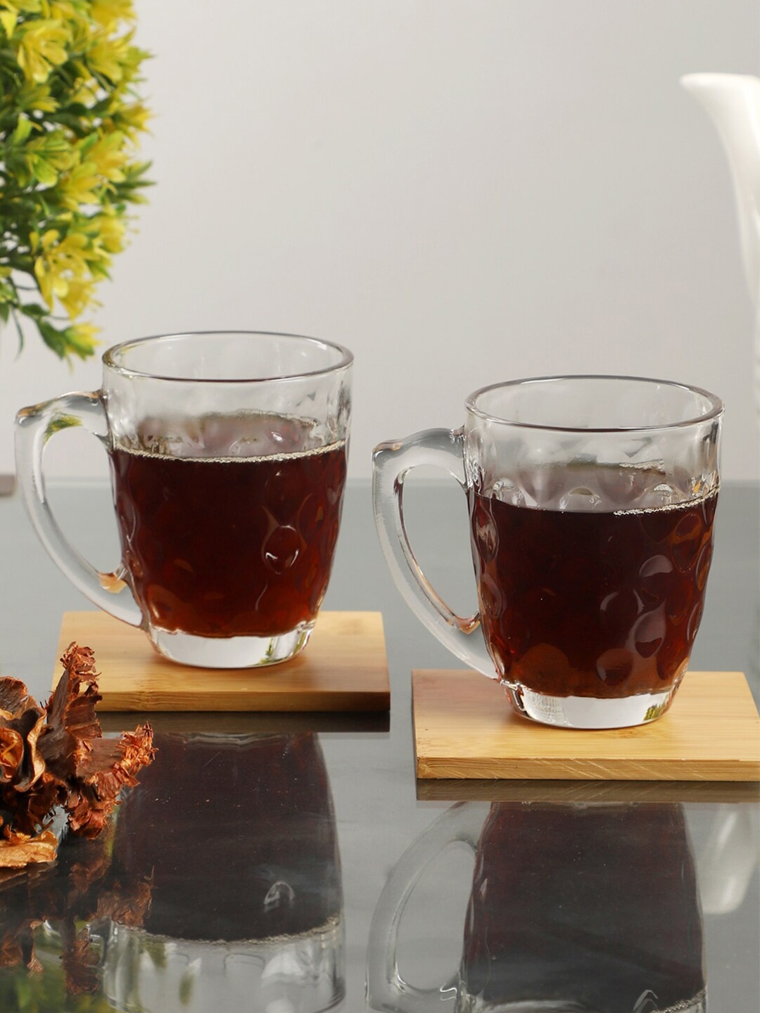 ceradeco Transparent Textured 6-Pieces Glass Transparent Cups Set