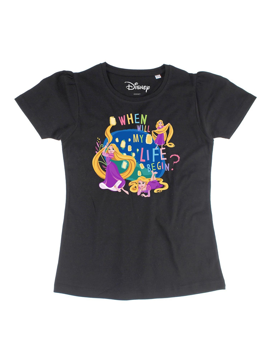 

Disney by Wear Your Mind Black & Purple Rapunzel Print Regular Top