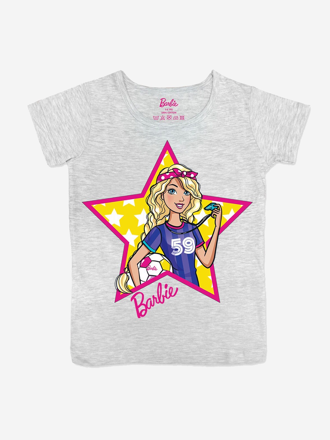 

Barbie Girls Grey Melange Barbie Printed T-shirt