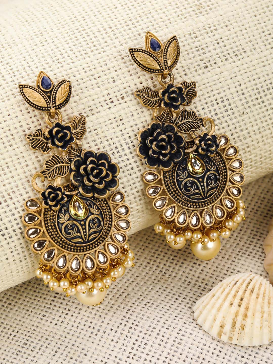 

Priyaasi Women Gold-Plated Handcrafted Floral Drop Earrings