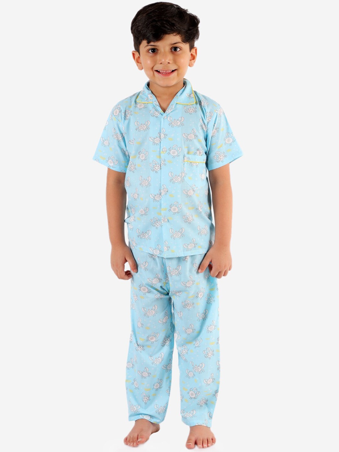 

KID1 Boys Blue & White Printed Night suit