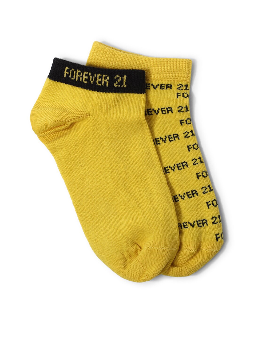 

FOREVER 21 Men Yellow & Black Graphic Patterned Ankle-Length Socks