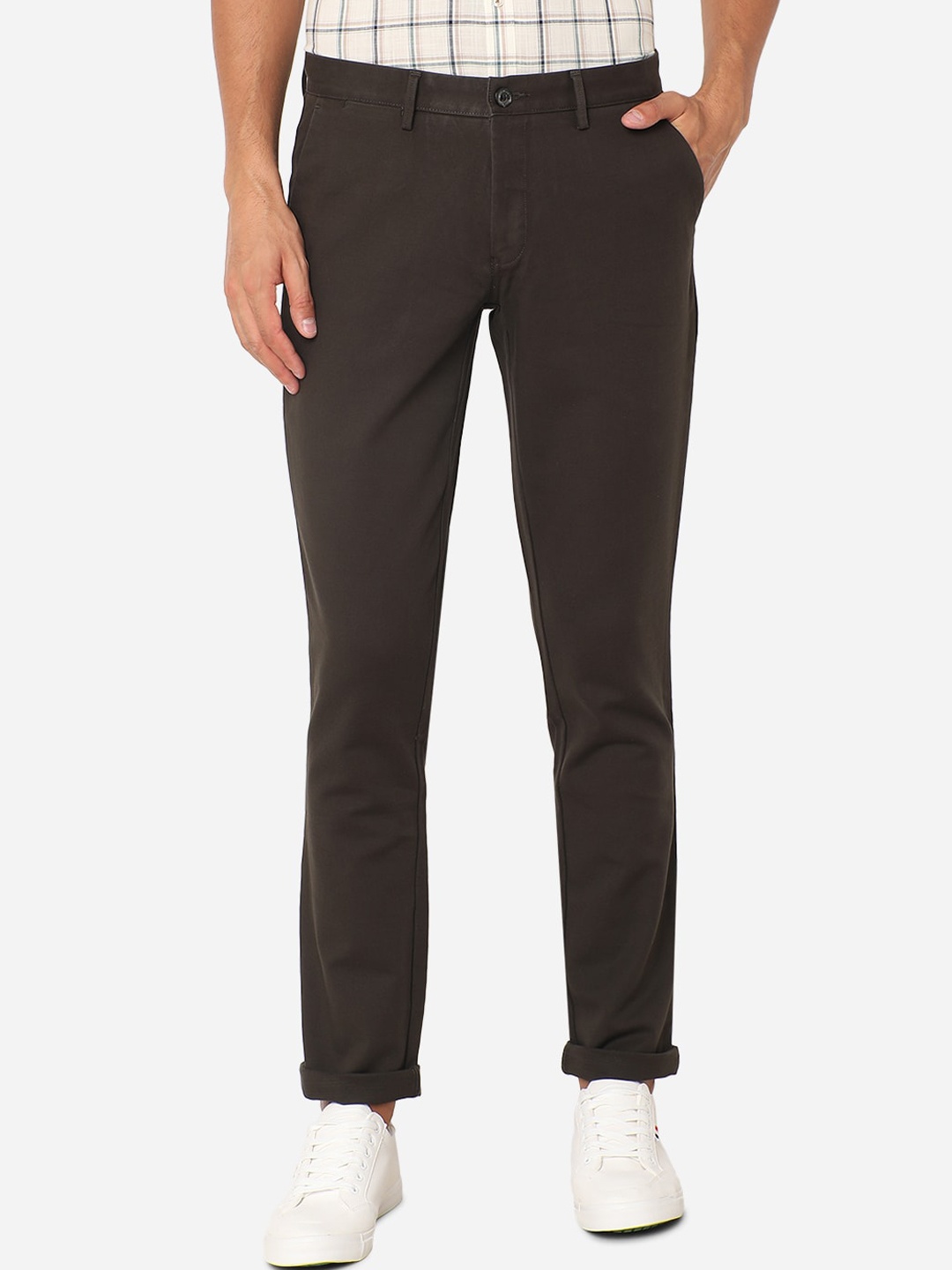 

JADE BLUE Men Brown Slim Fit Regular Trousers