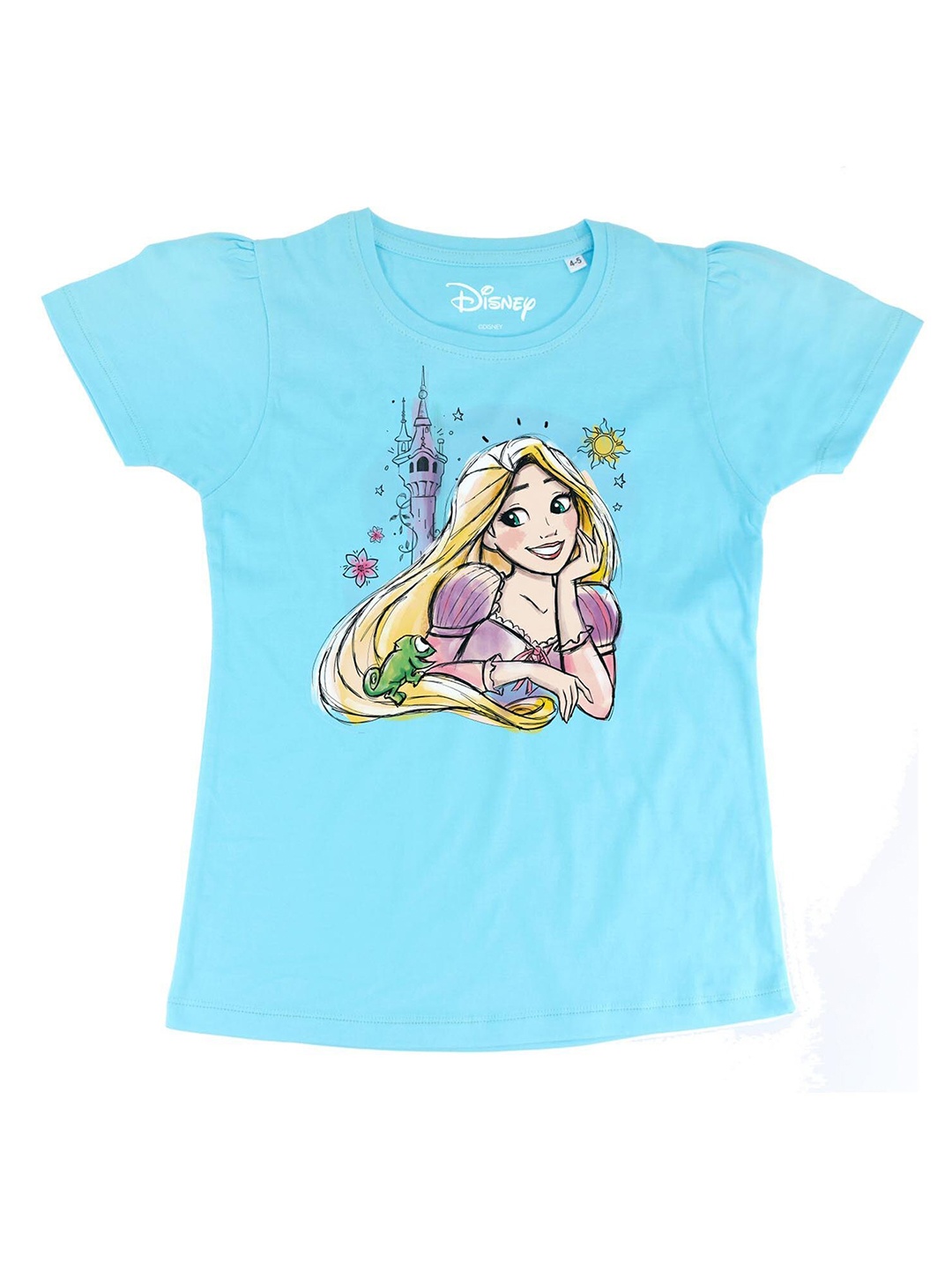 

Disney by Wear Your Mind Blue Puff Sleeve Disney Princess Regular Cotton Top