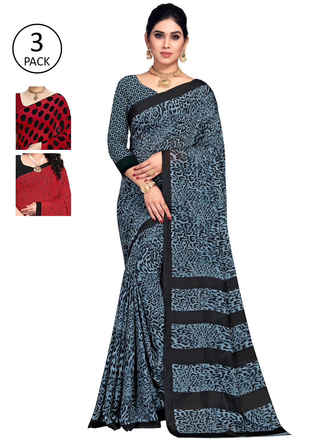 

KALINI Pack Of 3 Red & Black Floral Saree