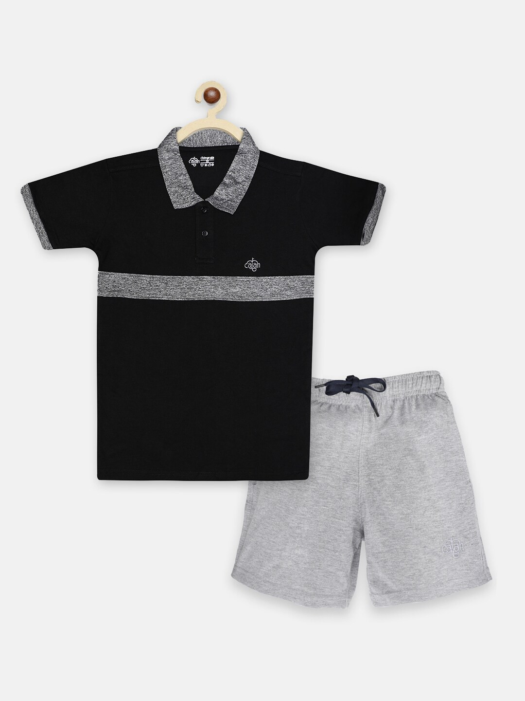 

CHIMPRALA Boys Black & Grey Melange T-shirt with Shorts