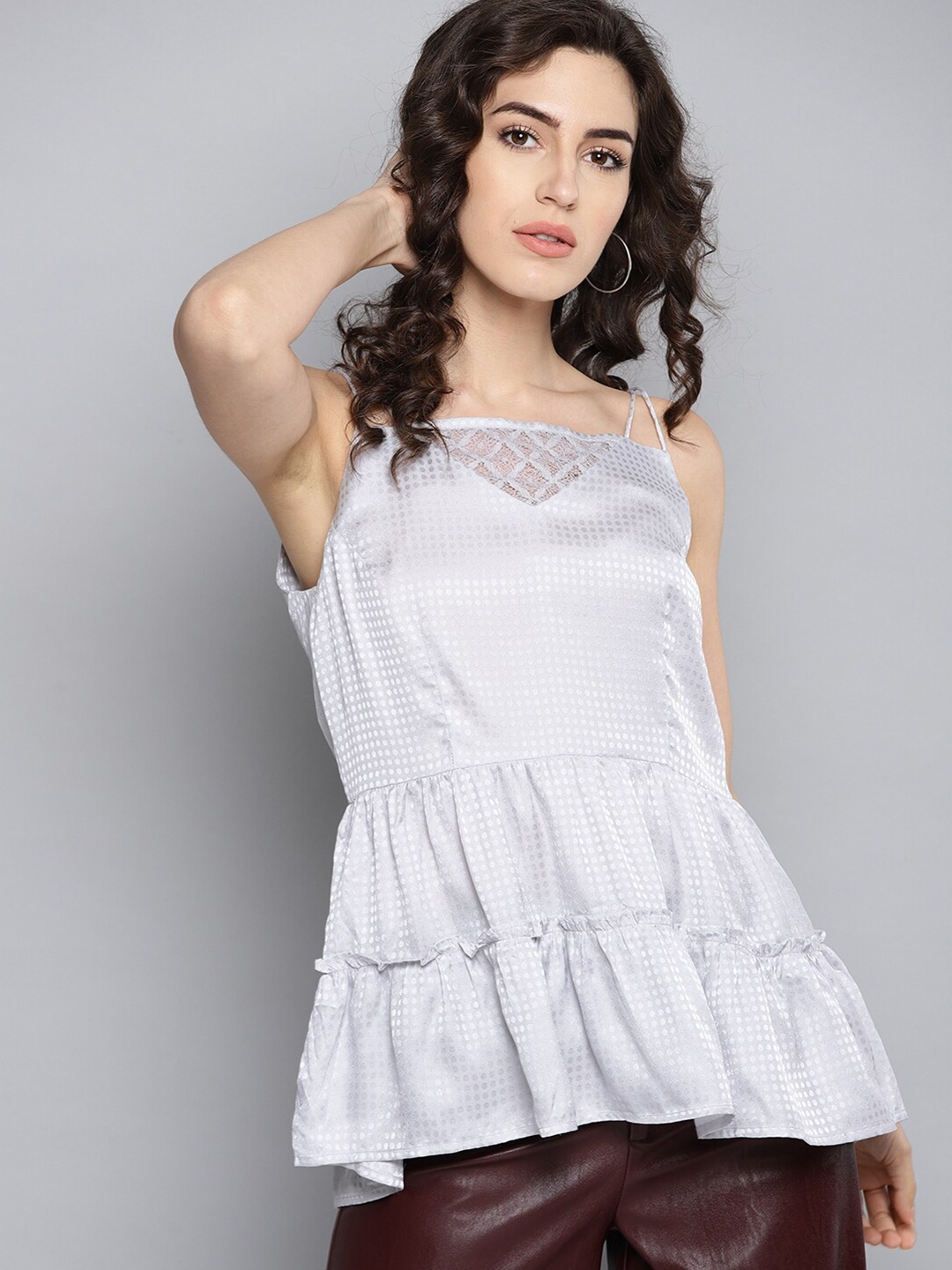

Carlton London Grey Self Design Crepe Tiered Top