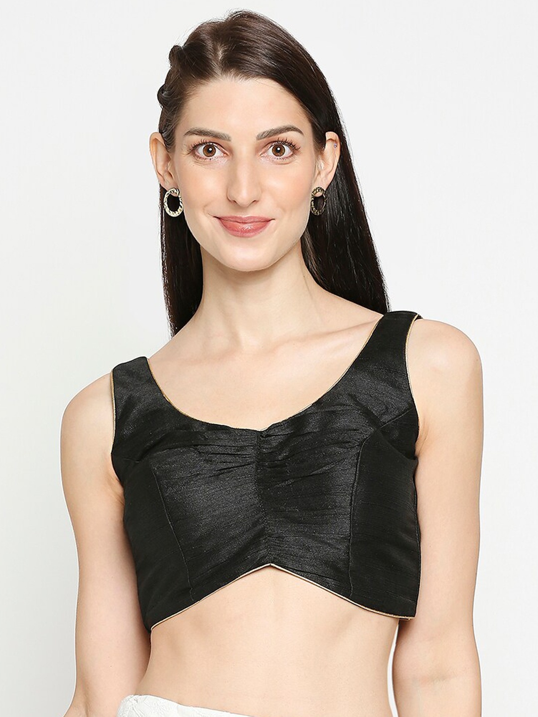 

SALWAR STUDIO Women Black Solid Mulbury Silk Readymade Saree Blouse