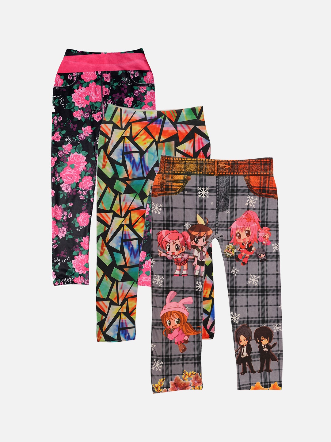 

TINY HUG Girls Black Pack of 3 Printed Tight