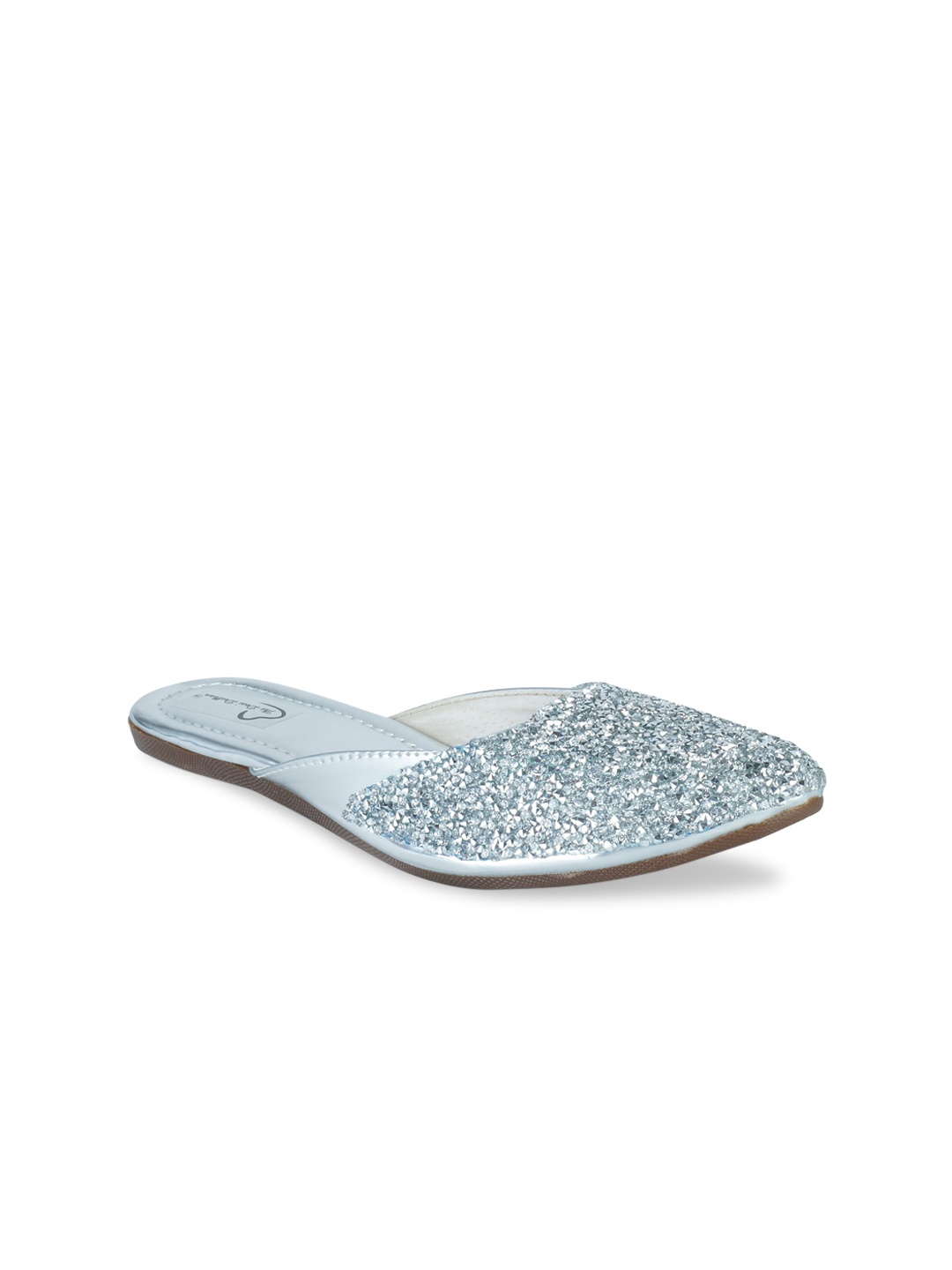 

The Desi Dulhan Women Silver-Toned Embellished Party Mules Flats