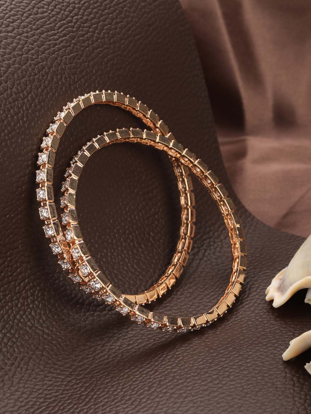 

Priyaasi Set Of 2 Rose Gold-Plated White AD-Studded Handcrafted Bangles