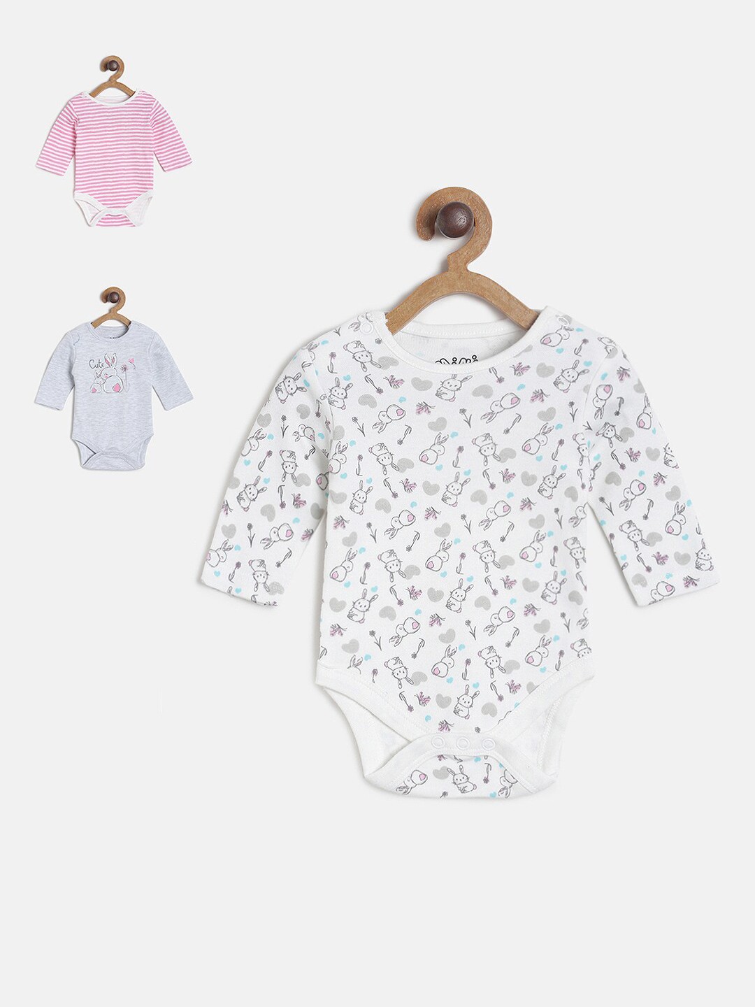 

MINI KLUB Infant Girls Pack Of 3 Printed Pure Cotton Bodysuits, Pink