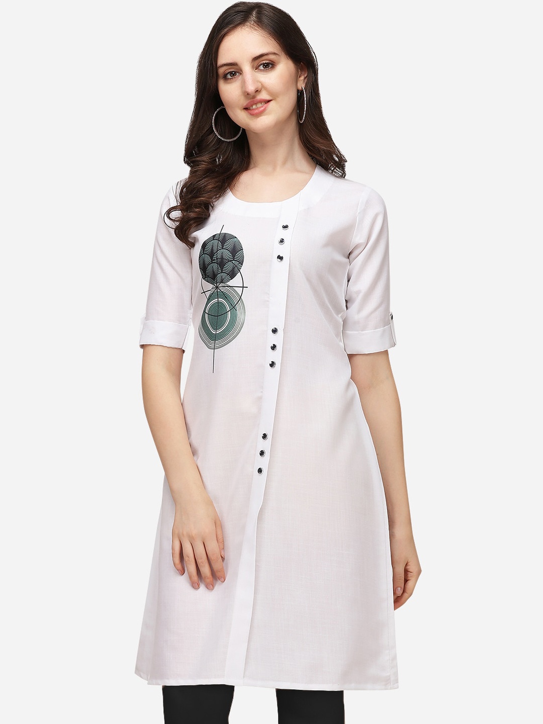 

OM SAI LATEST CREATION Women White Geometric Printed Kurta