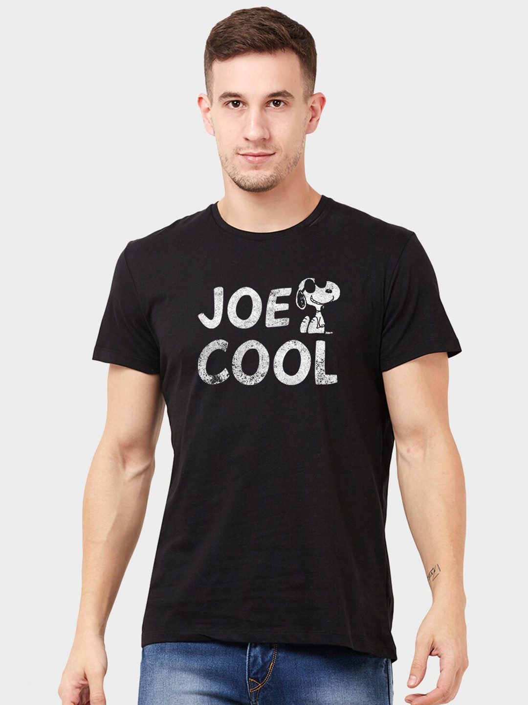 

Free Authority Men Black Peanuts Printed Cotton Pure Cotton T-shirt