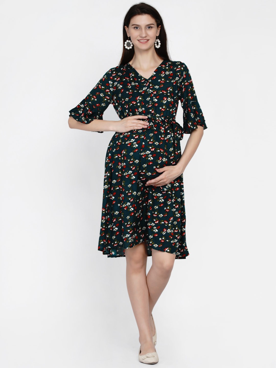 

Mine4Nine Women Green Floral Maternity Dress
