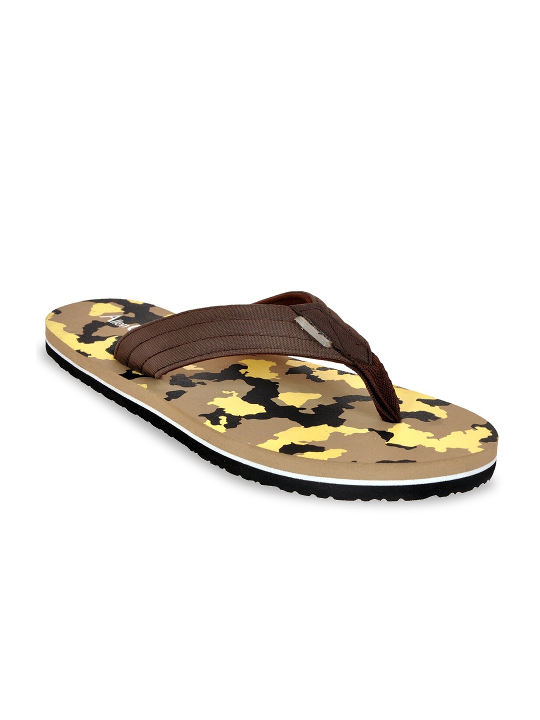 

Allen Cooper Men Brown & Yellow Printed Thong Flip-Flops