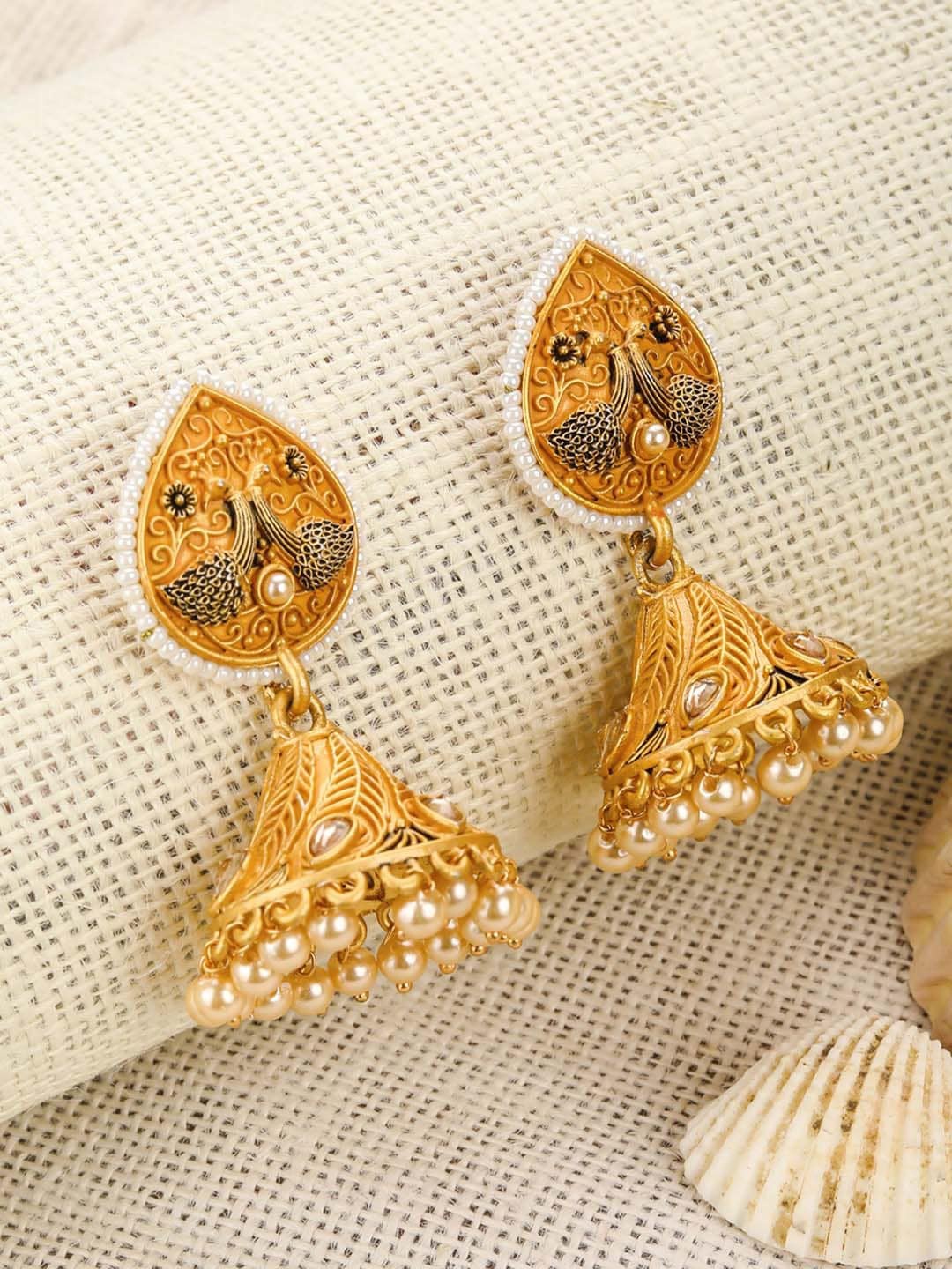 

Priyaasi Women Gold Handcrafted Peacock Jhumkas Earrings