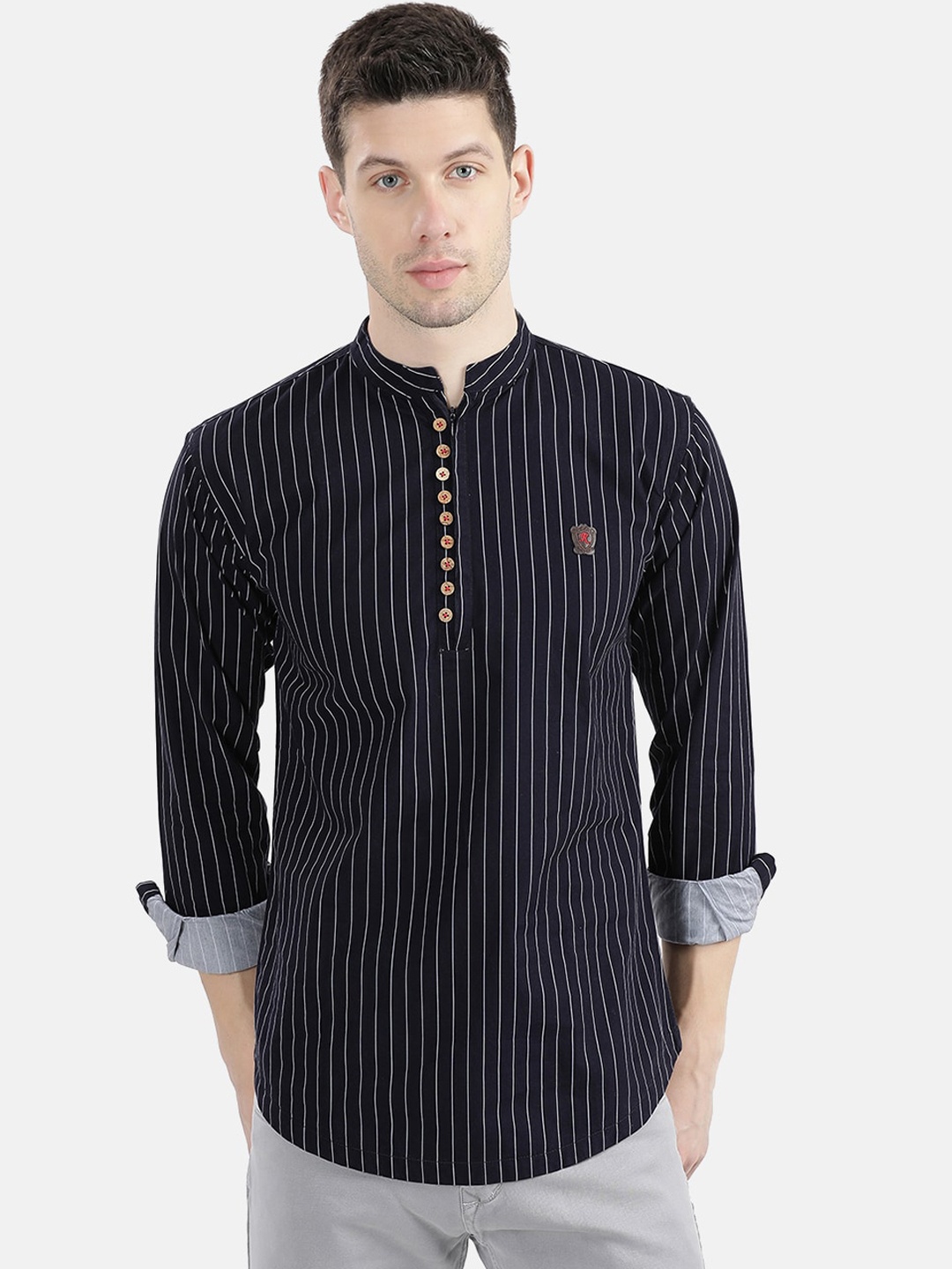 V2 Value & Variety Men Navy Blue Kurta