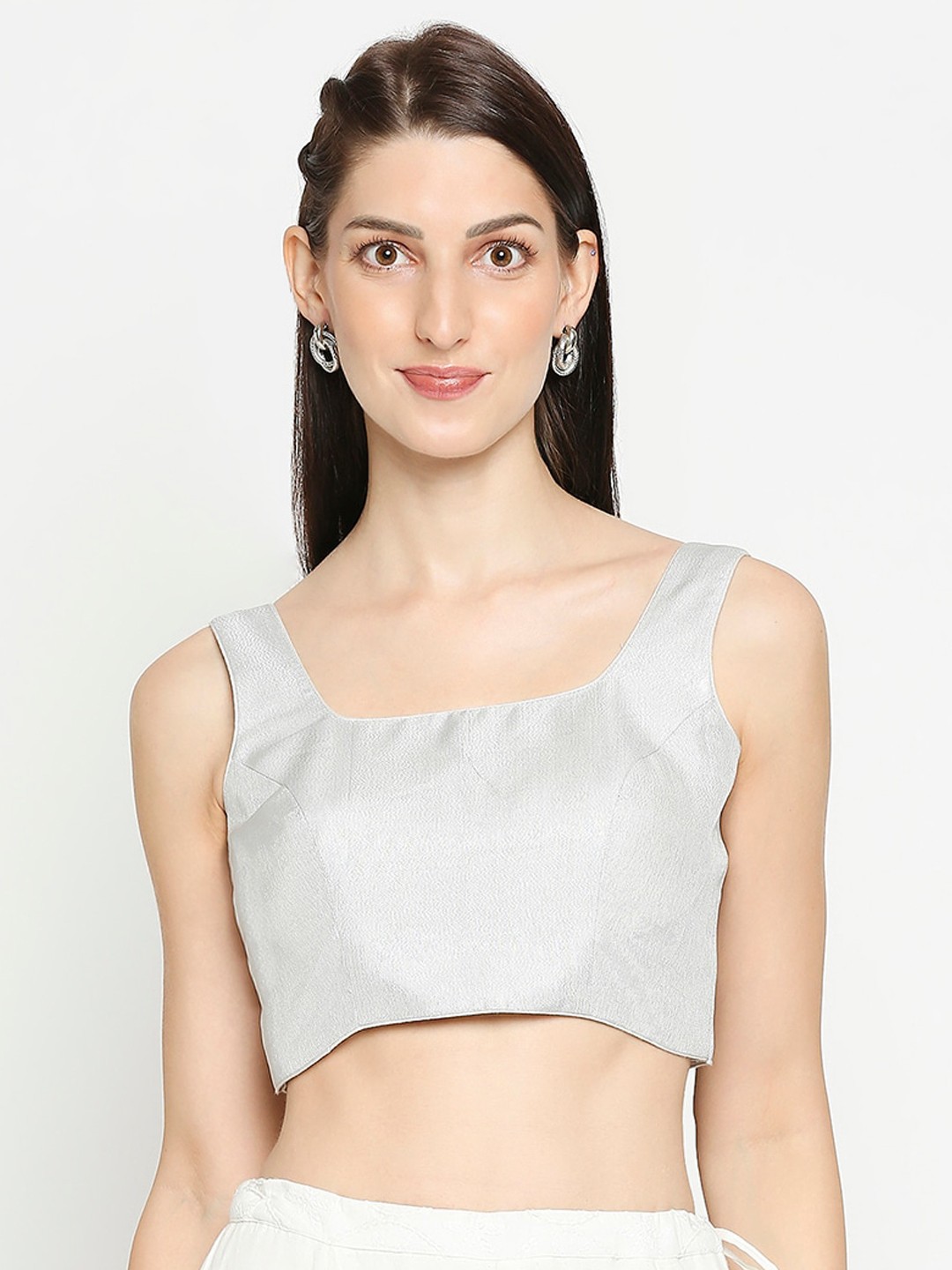 

SALWAR STUDIO Women Silver-Coloured Solid Readymade Saree Blouse