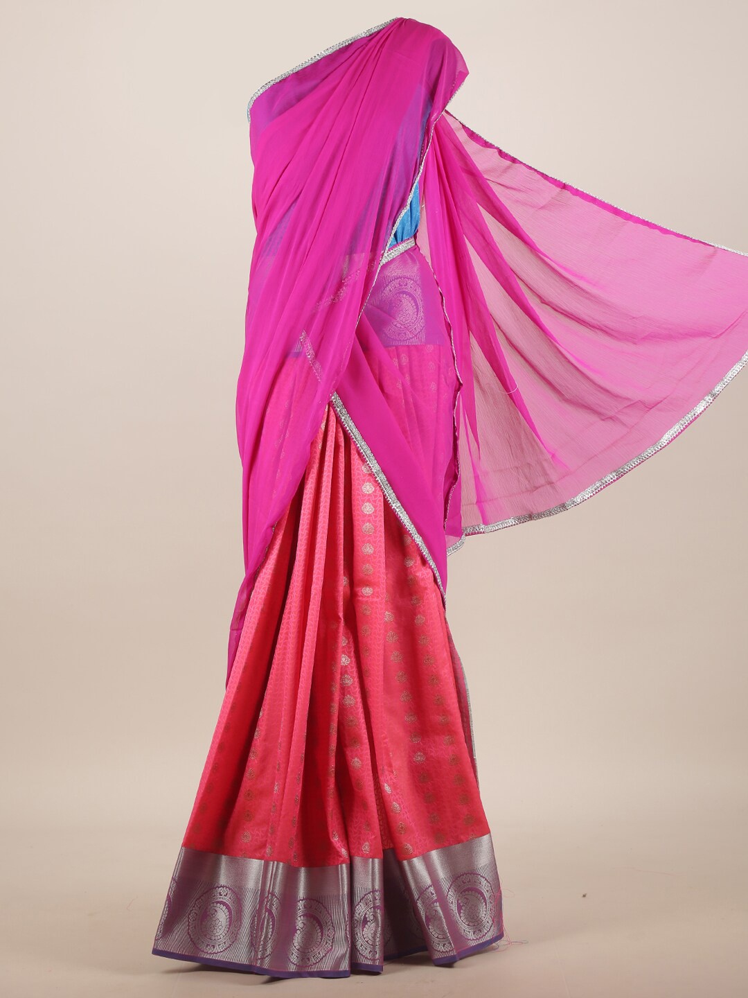 

Pothys Pink & Purple Floral Woven Design Half Saree