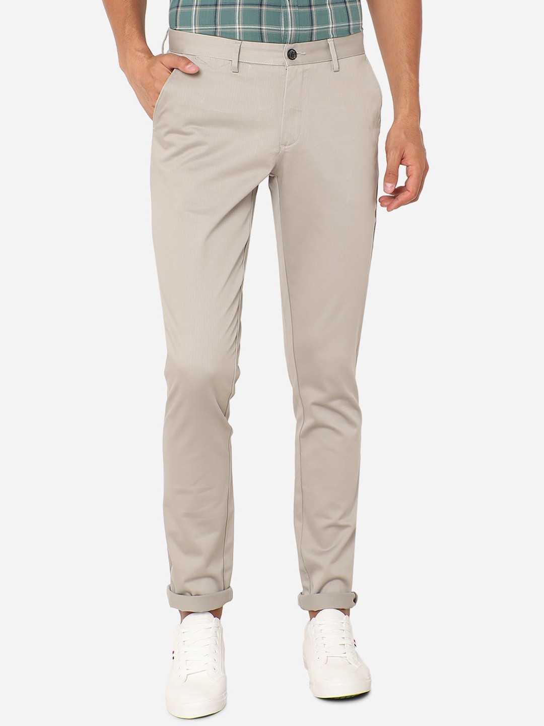 

JADE BLUE Men Beige Slim Fit Trousers