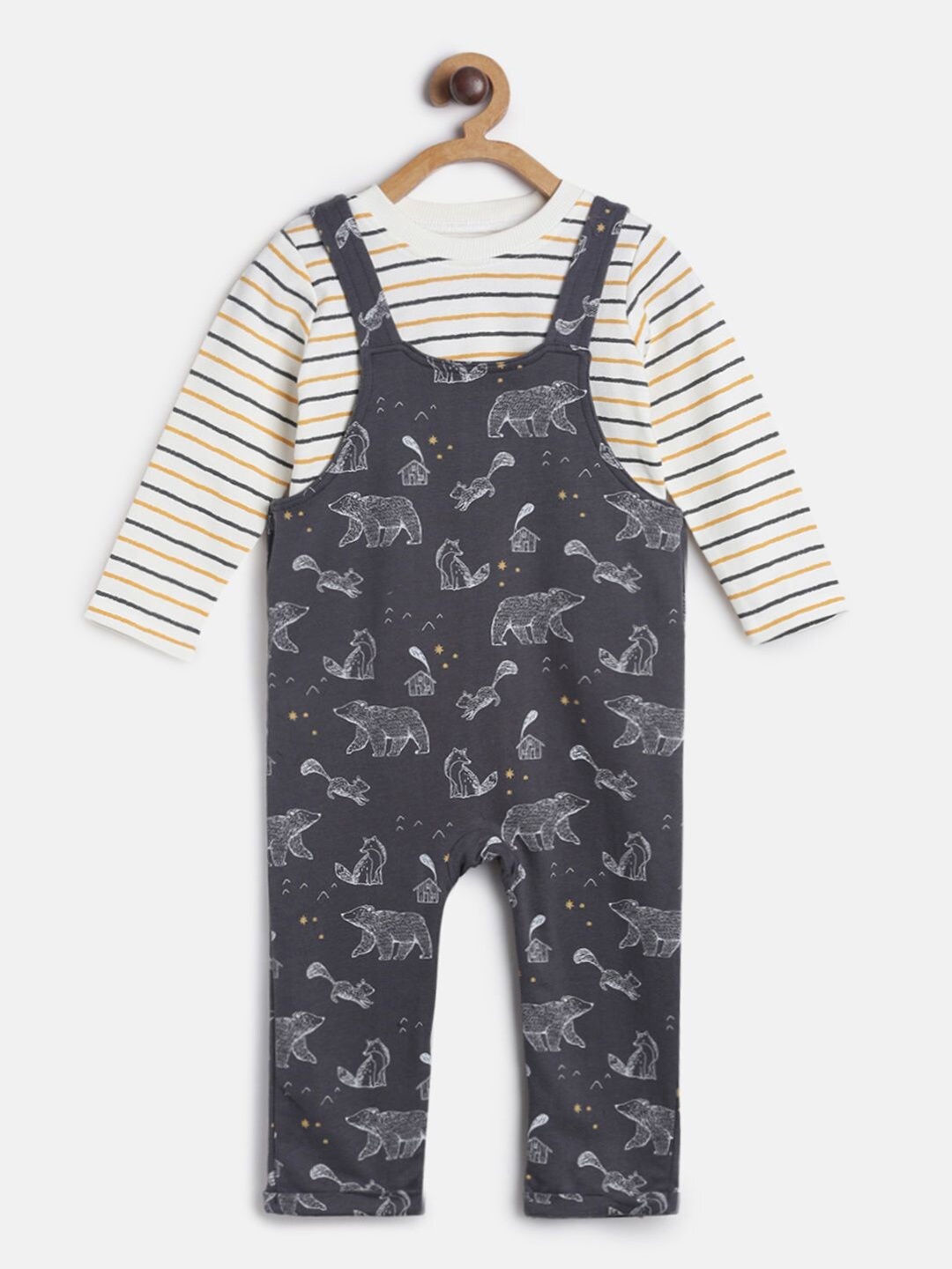

MINI KLUB Boys Multicoloured Striped T-shirt with Dungaree, Multi