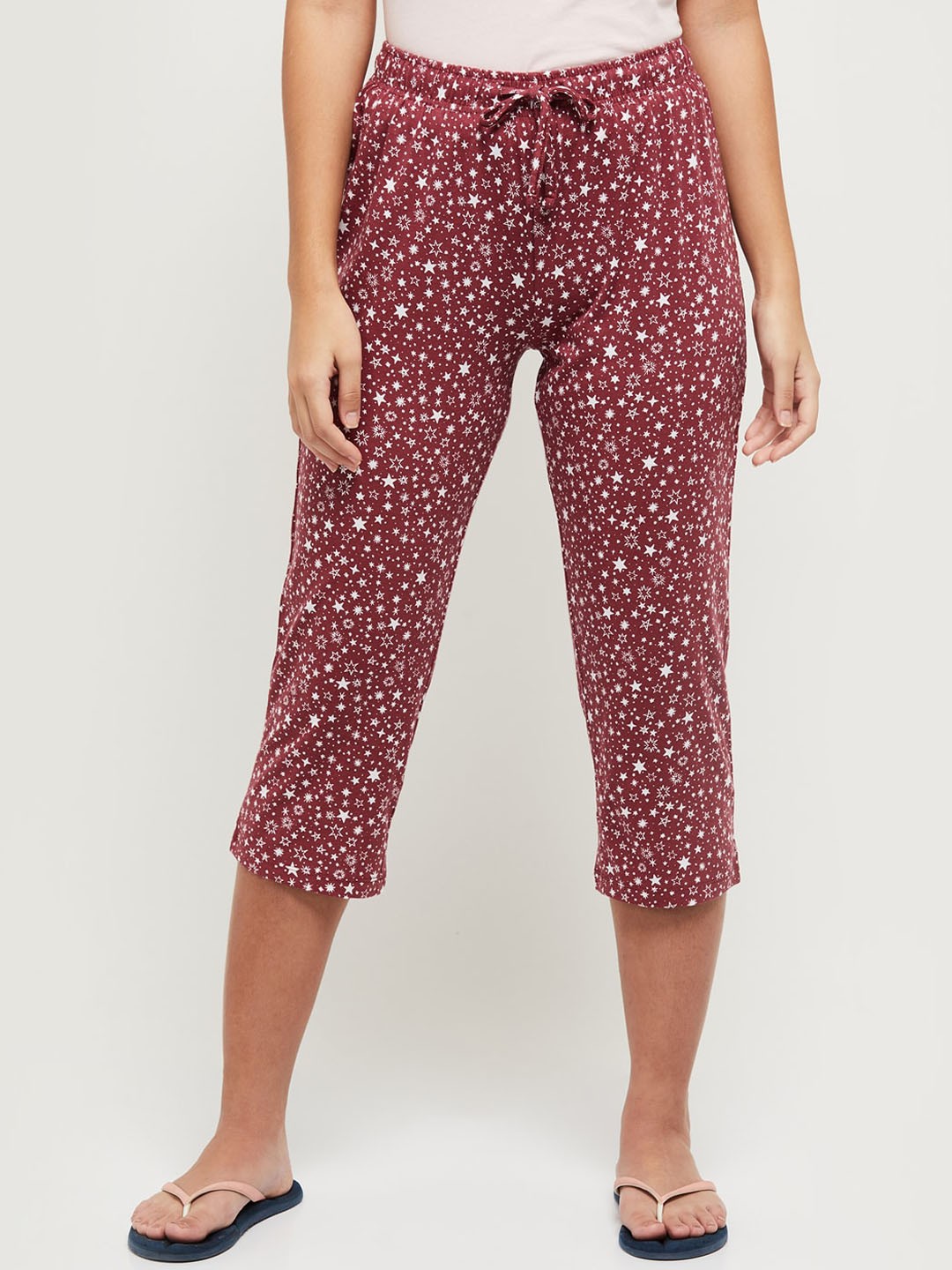 

max Women Red & White Printed Pure Cotton Lounge Capri
