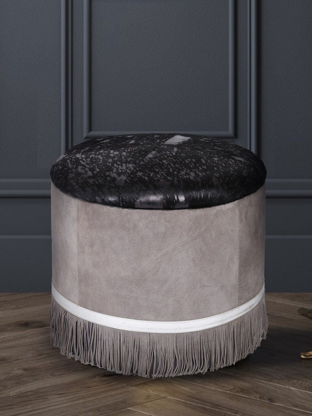 

IMUR Grey & Black Pure Leather Pouffes