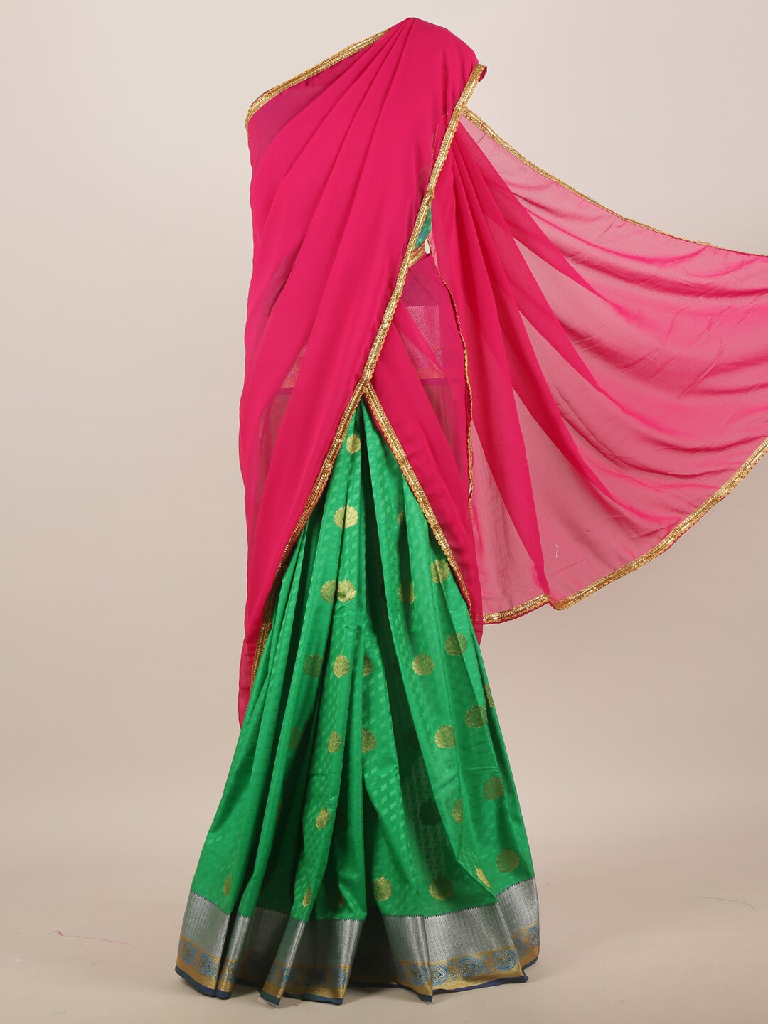 

Pothys Pink & Green Woven Design Half Saree