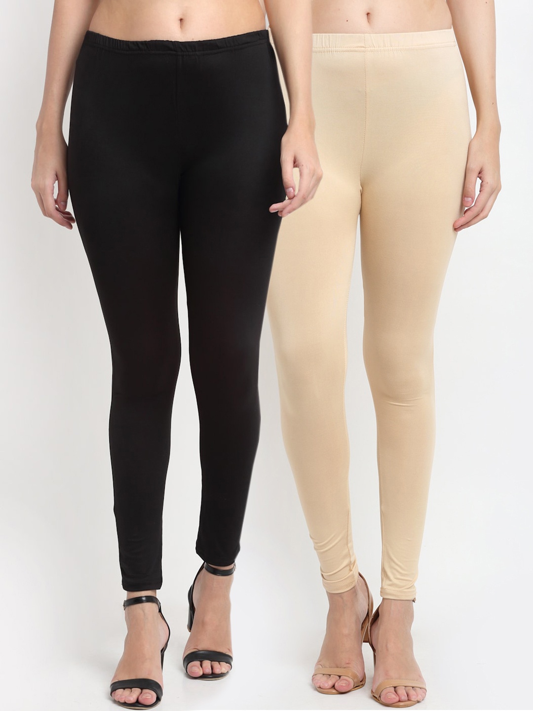 

NEUDIS Women Pack Of 2 Solid Ankle-Length Leggings, Beige