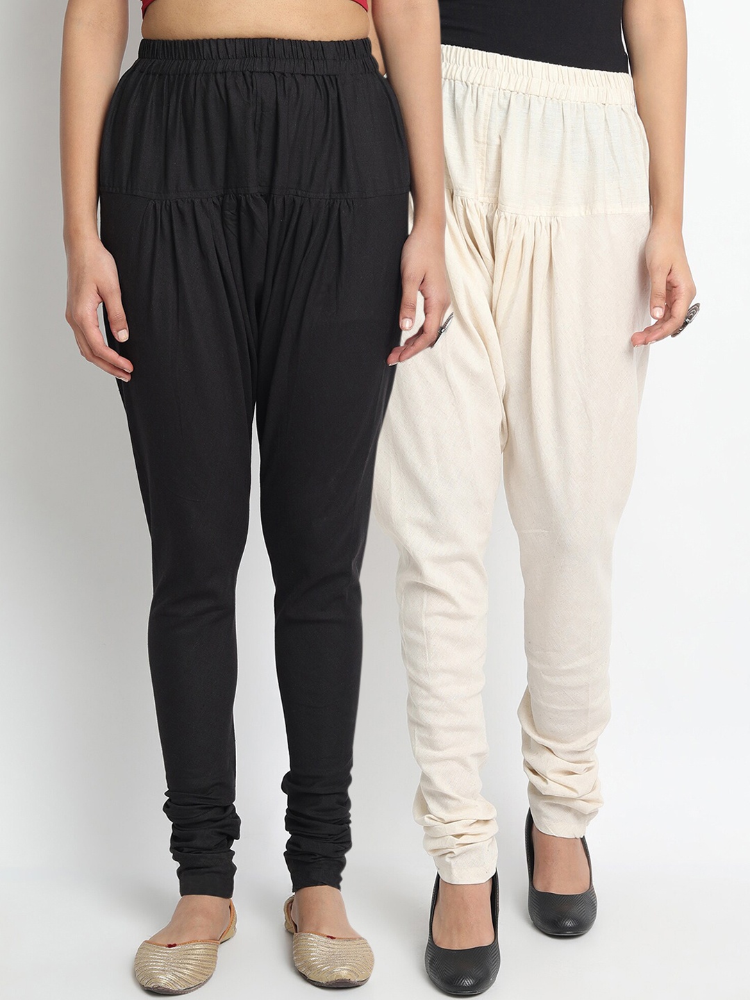 

Molcha Women Pack Of 2 Solid Pure Cotton Loose-Fit Churidar, Black