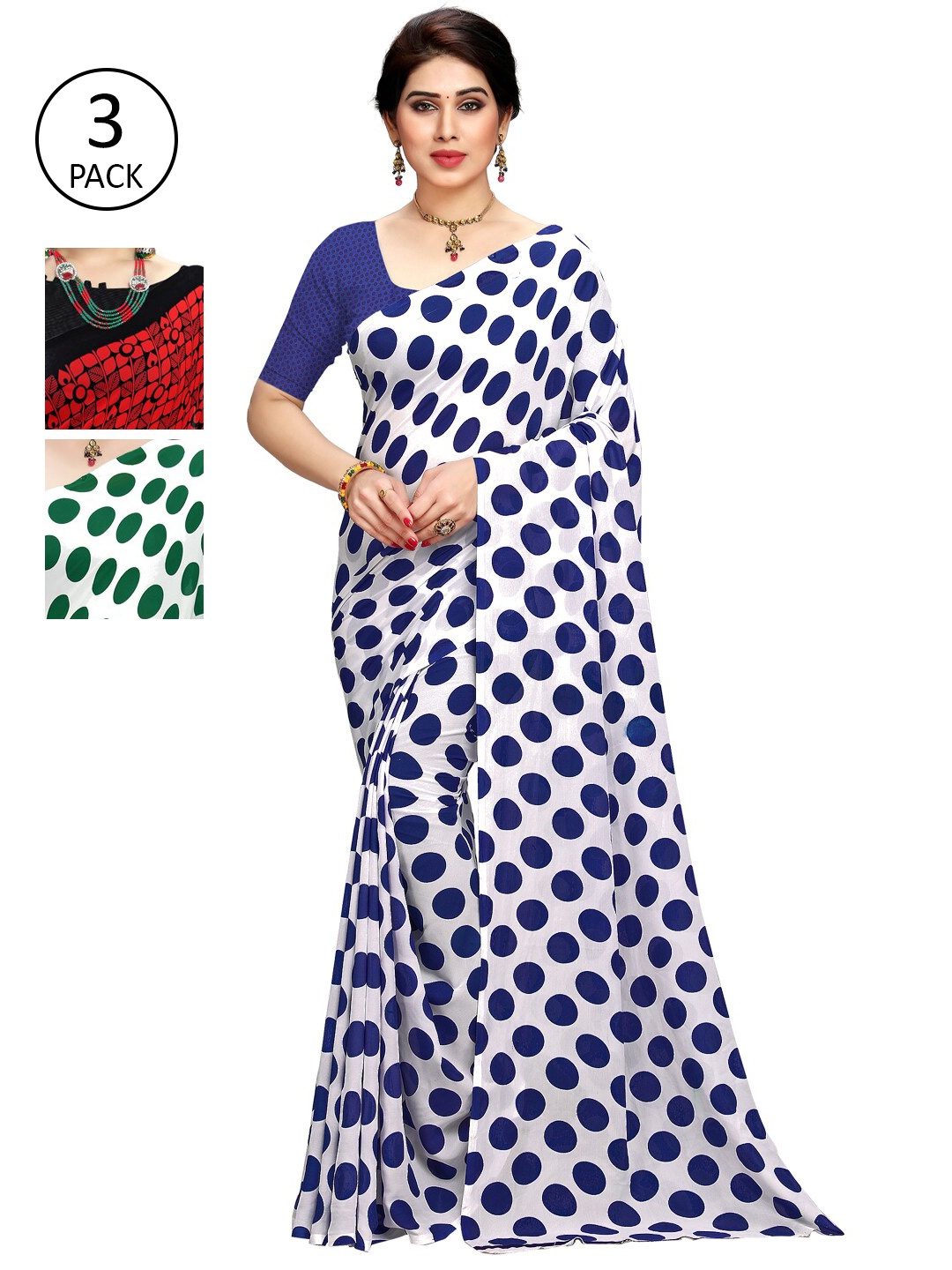 

KALINI Blue & White Pack of 3 Printed Sarees
