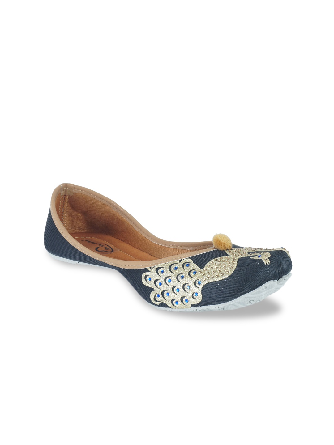 

The Desi Dulhan Women Black Embellished Mojaris Flats
