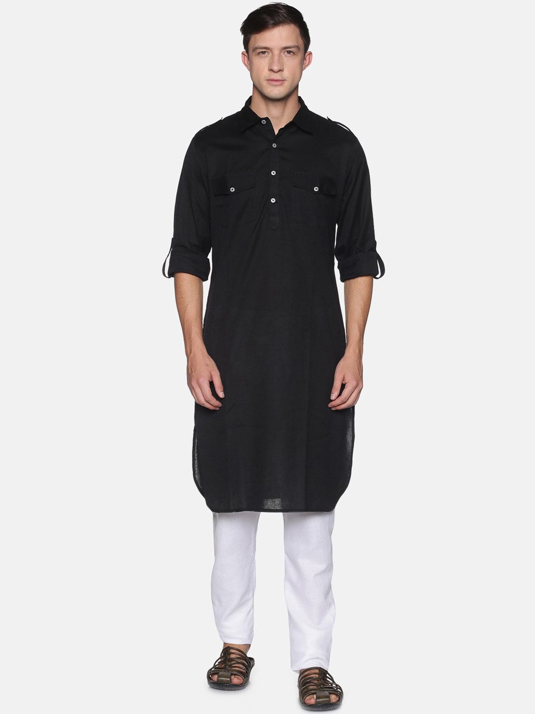 

Saffron Threads Men Black Pathani Kurta