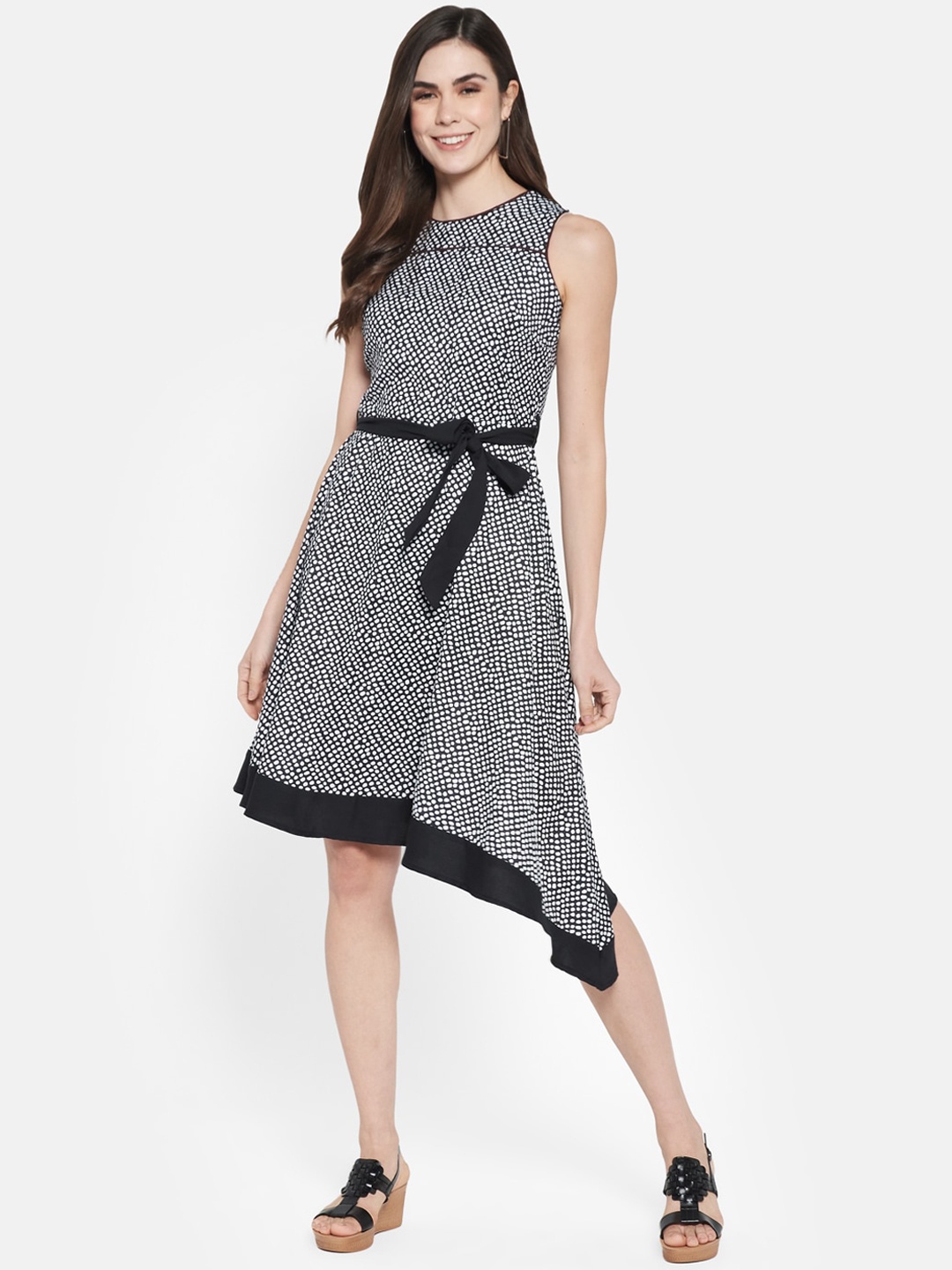 

Monte Carlo Women Black & White Polka Dot Printed A-Line Dress
