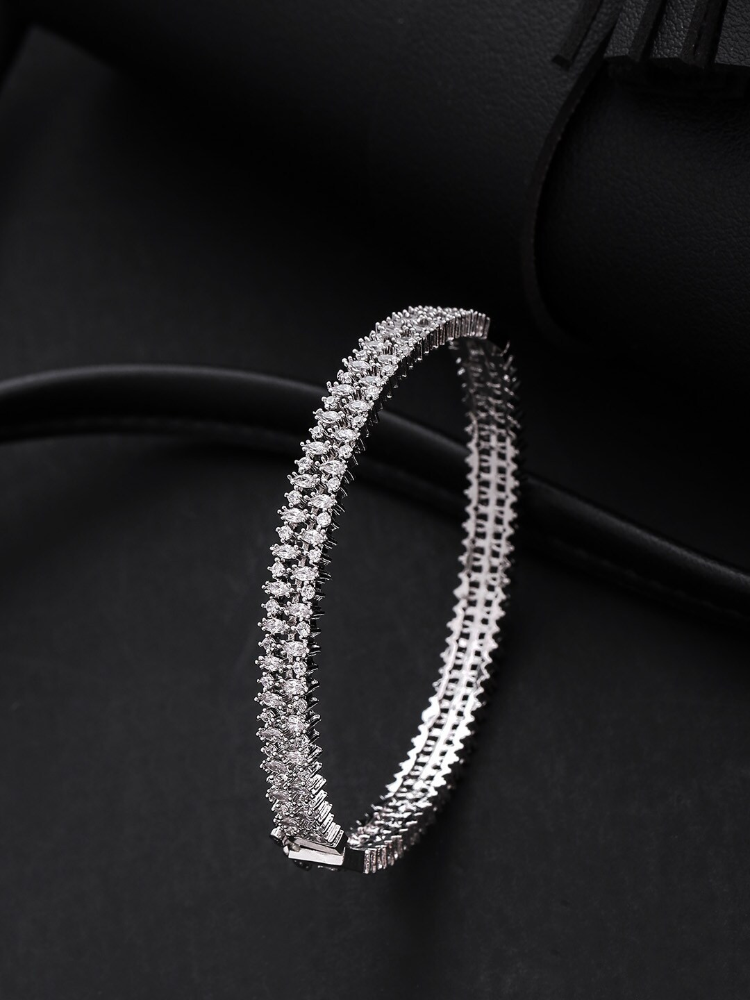 

Priyaasi Women Silver & White Brass American Diamond Handcrafted Silver-Plated Bangle-Style Bracelet