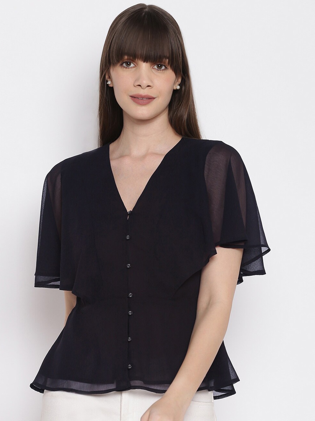 

sandy AND ritz Black Georgette Regular Top