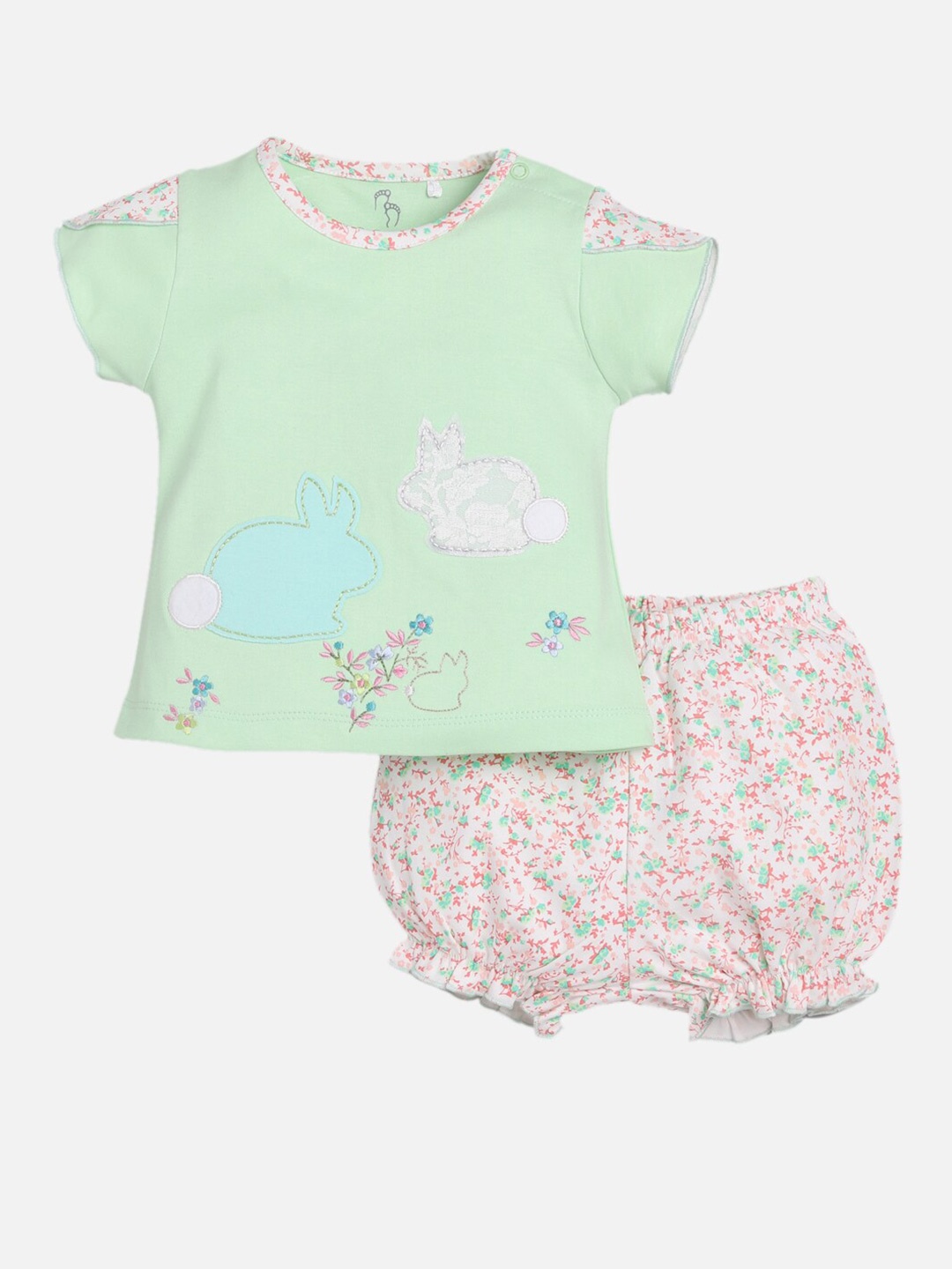

BABY GO Girls Green & Pink Printed Top with Shorts