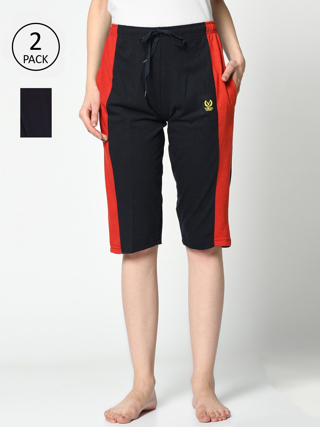 

MACK JONNEY Women Navy Blue & Black 2 Lounge Shorts