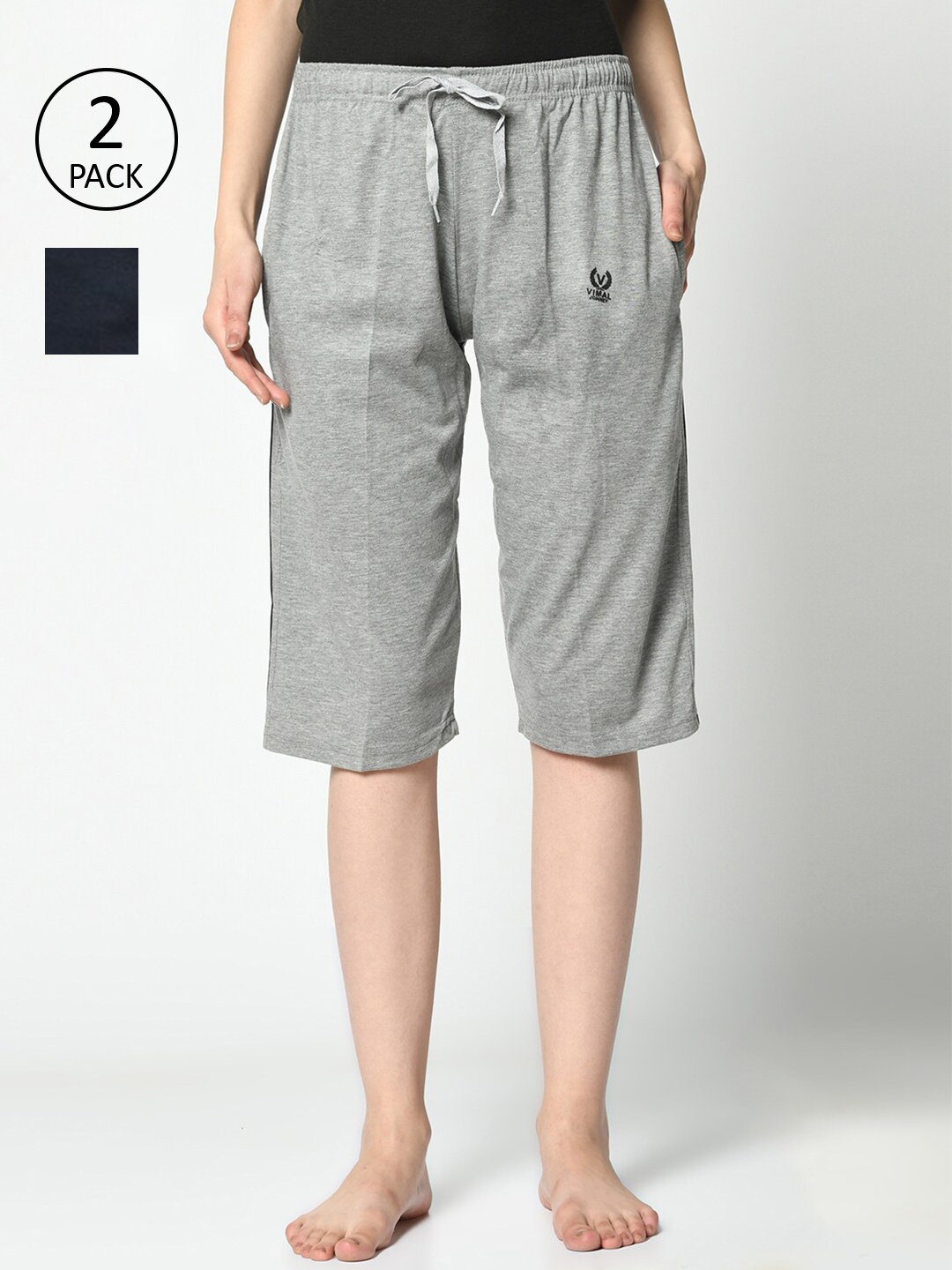

MACK JONNEY Women Navy Blue & Grey Pack of 2 Lounge Shorts