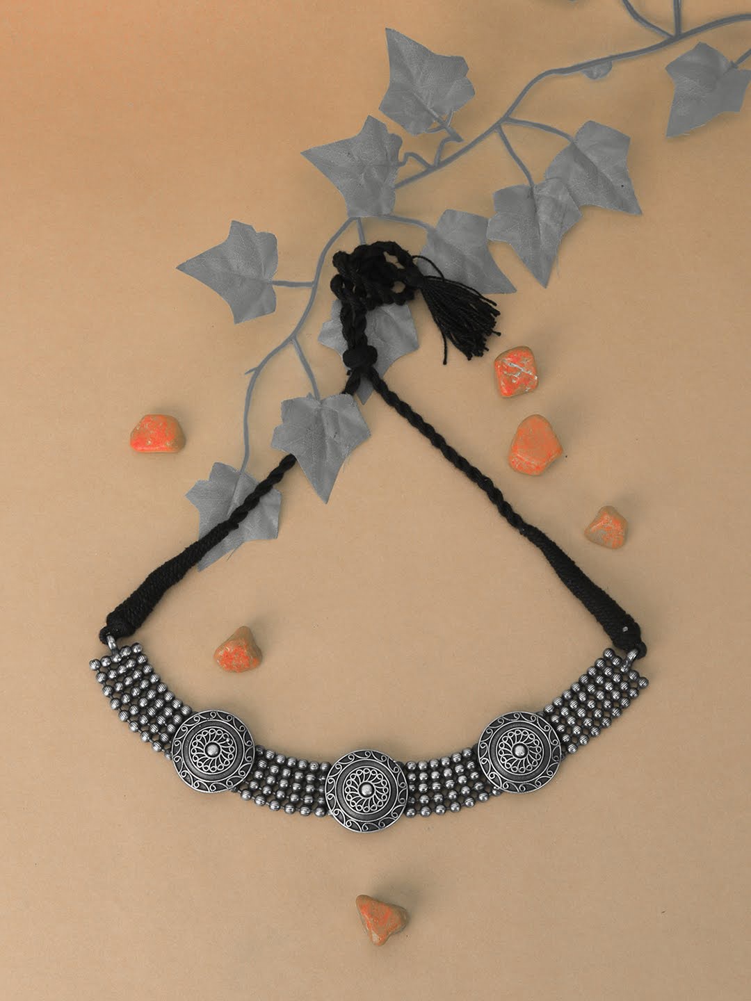 

Adwitiya Collection Silver & Black Brass Silver-Plated Oxidised Necklace