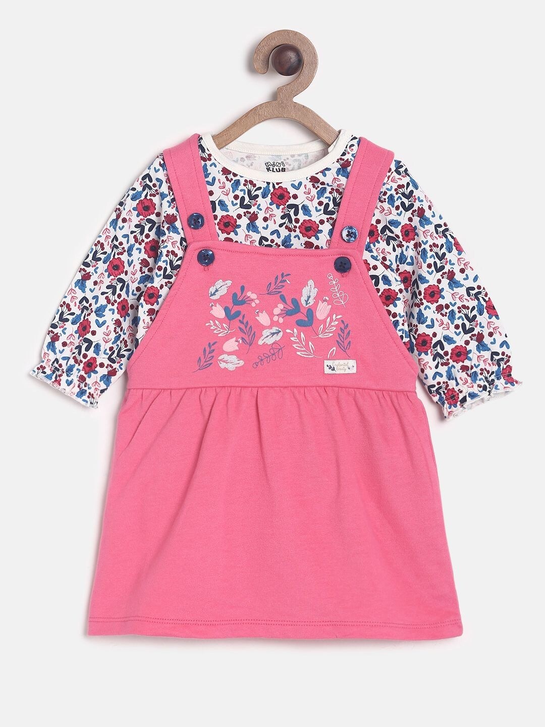 

MINI KLUB Pink & White Floral Pinafore Dress With Tshirt