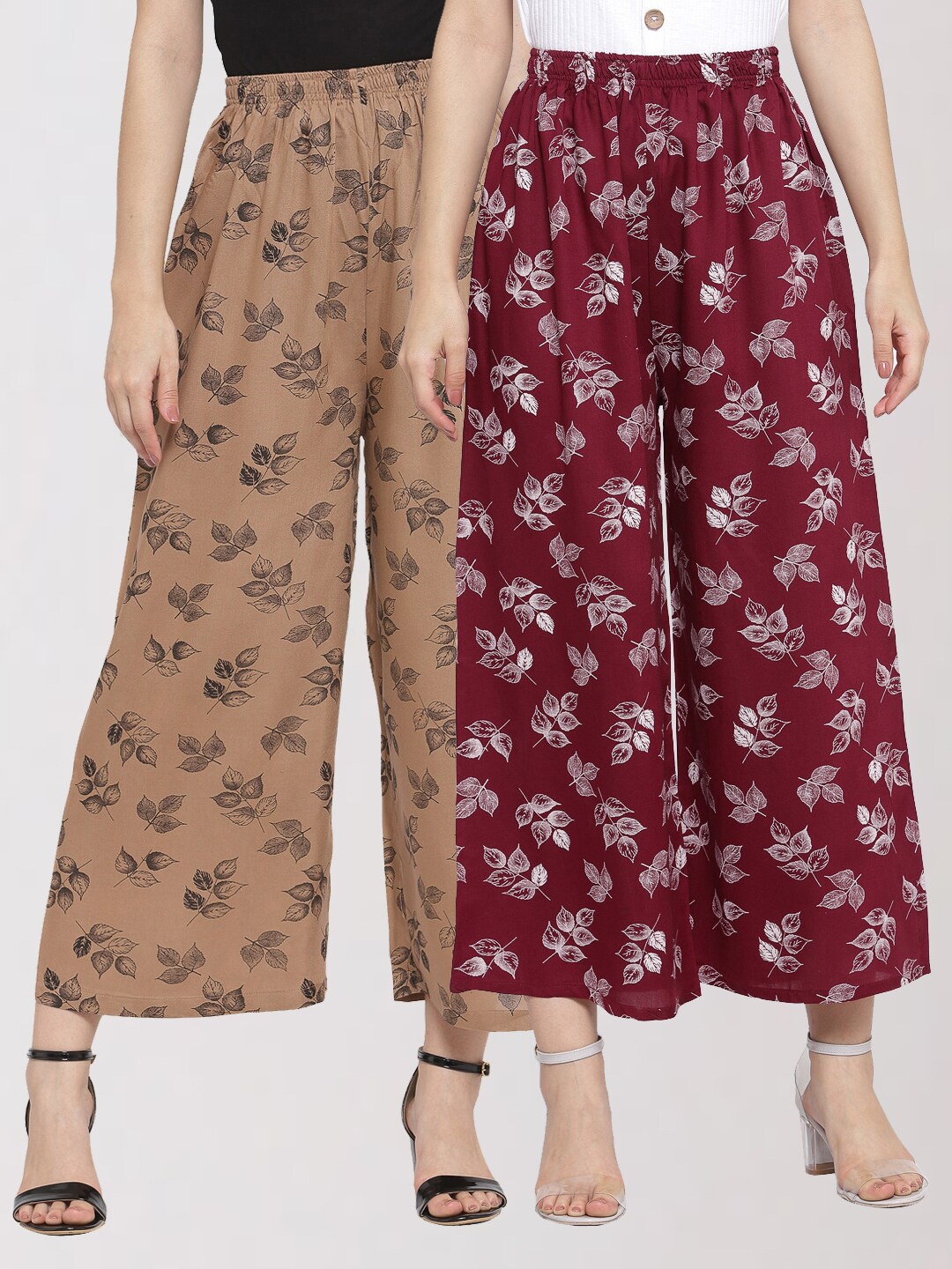 

KLOTTHE Women Brown & Black 2 Floral Printed Palazzos