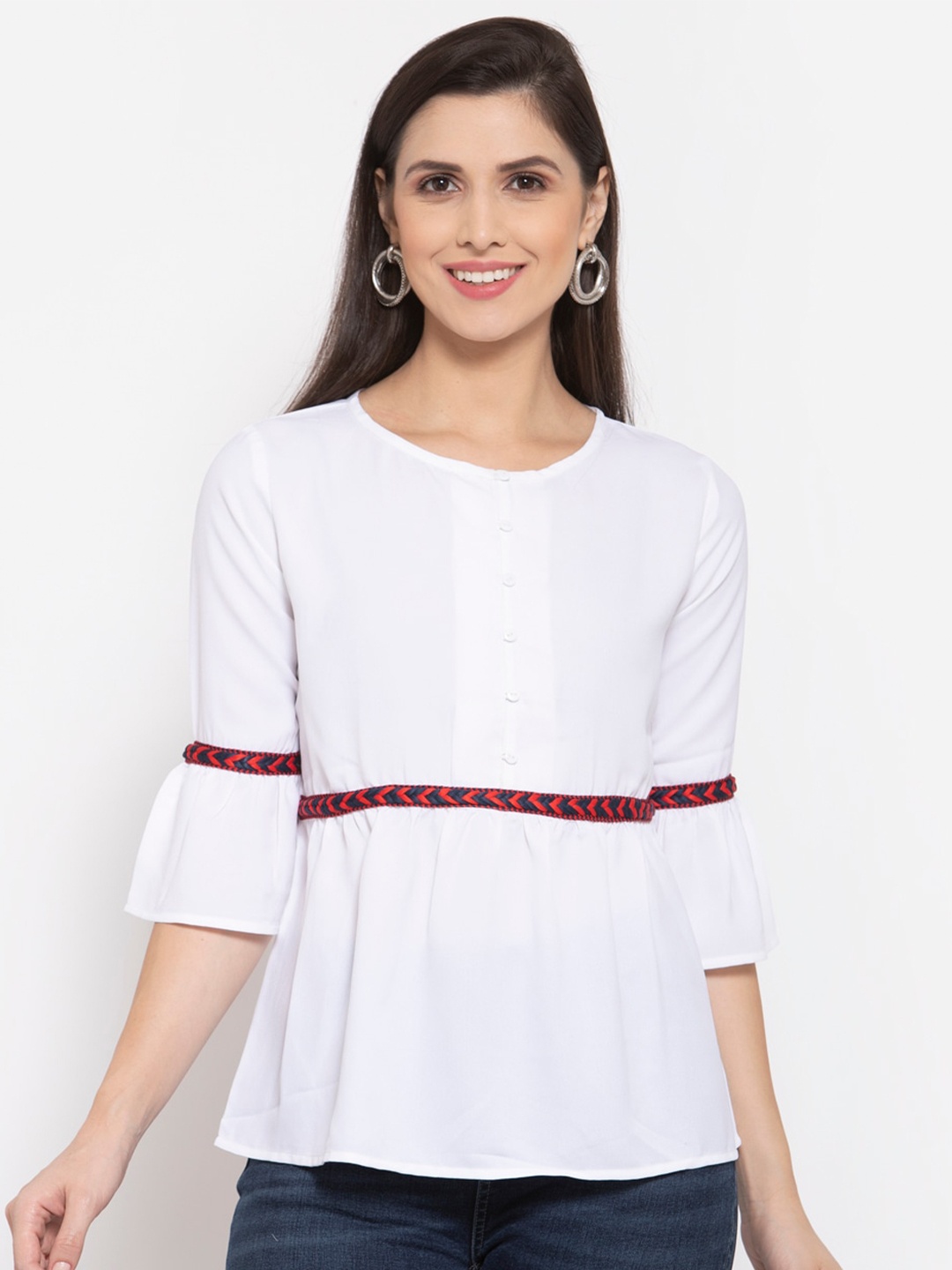 Style Quotient White Bell Sleeve Crepe A-Line Top