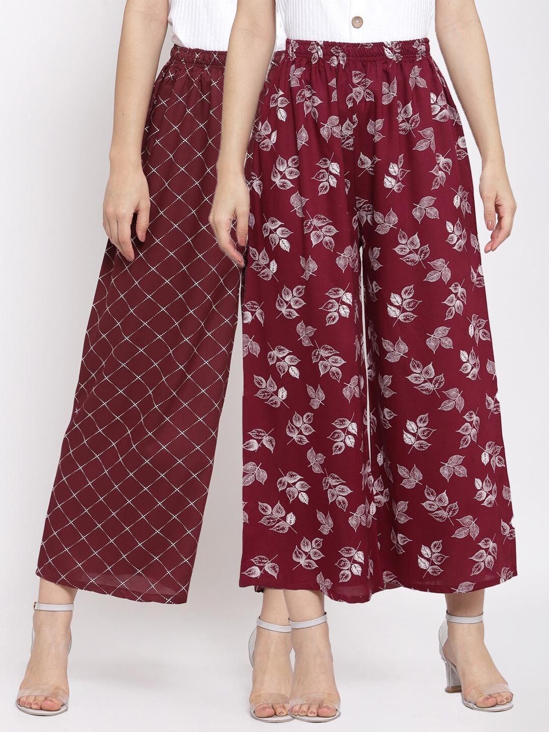 

KLOTTHE Women Maroon & White 2 Printed Palazzos